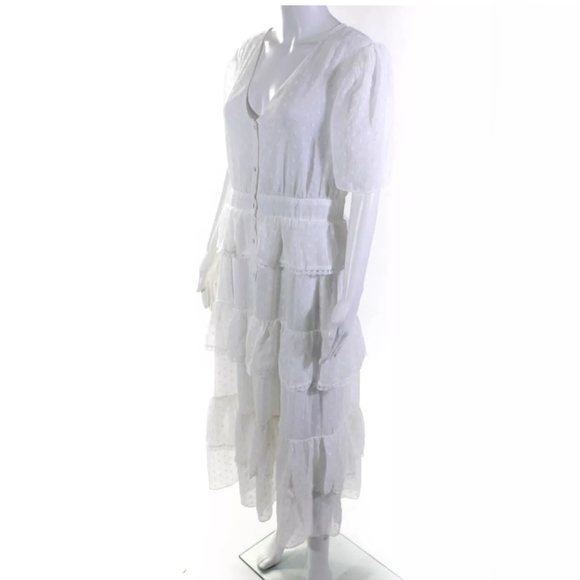 ENGLISH FACTORY WOMENS SMOCKED RUFFLE SLEEVE SHEATH DRESS BEIGE SIZE L - Picture 2 of 4